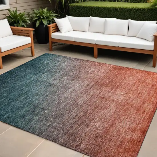 Gray and Red Orange Ombre Washable Non Skid Indoor Outdoor Area Rug Photo 1