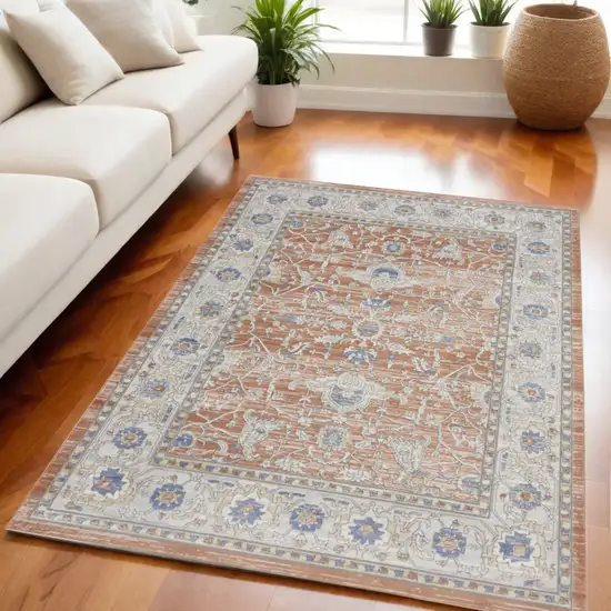 Gray and Red Oriental Power Loom Area Rug Photo 1