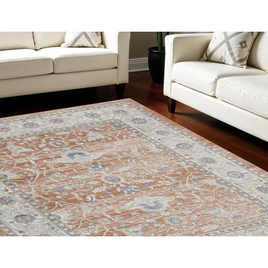 Gray and Red Oriental Power Loom Area Rug Photo 1