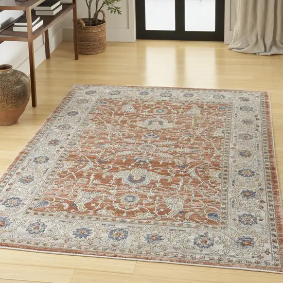 Gray and Red Oriental Power Loom Area Rug Photo 9