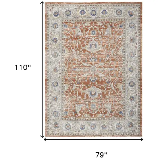 Gray and Red Oriental Power Loom Area Rug Photo 3