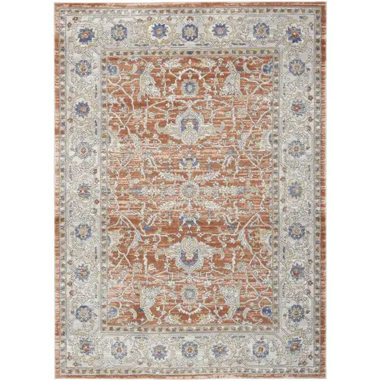 Gray and Red Oriental Power Loom Area Rug Photo 2