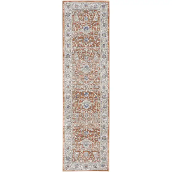 Gray and Red Oriental Power Loom Runner Rug Photo 2