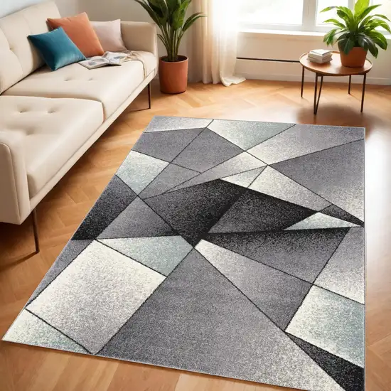 Grey Red Geometric Area Rug Photo 1