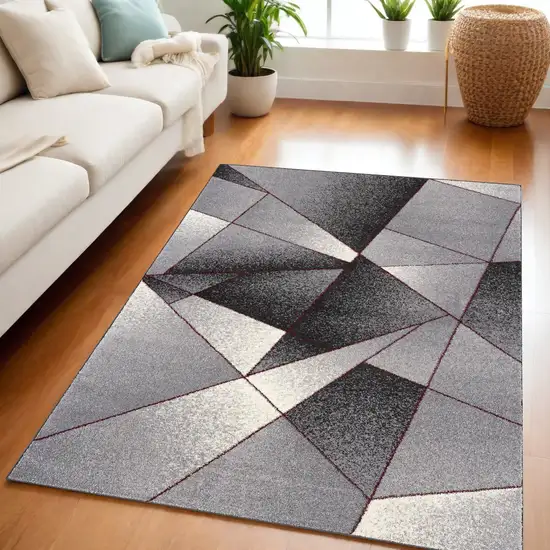 Grey Red Geometric Area Rug Photo 1