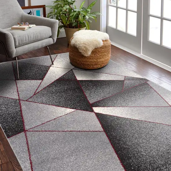 Gray and Red Prism Pattern Area Rug Photo 3