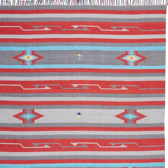 Gray and Red Southwestern Handmade Area Rug With Fringe Photo 9