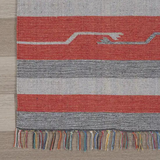 Gray and Red Southwestern Handmade Area Rug With Fringe Photo 4