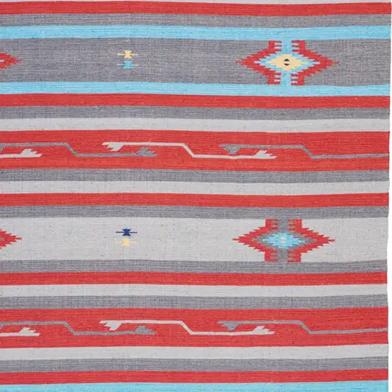 Gray and Red Southwestern Handmade Area Rug With Fringe Photo 8