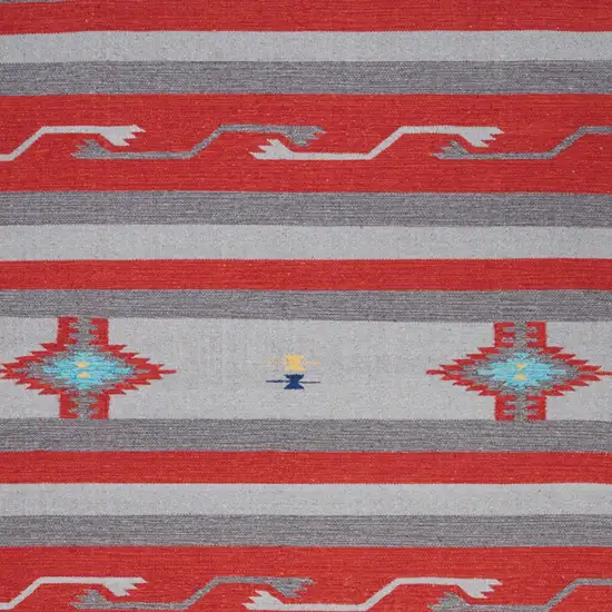 Gray and Red Southwestern Handmade Area Rug With Fringe Photo 8