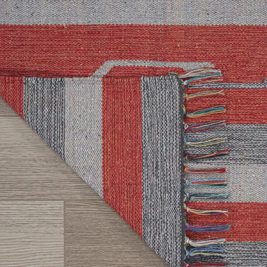 Gray and Red Southwestern Handmade Area Rug With Fringe Photo 6