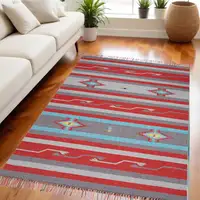 Photo of Gray and Red Southwestern Handmade Area Rug With Fringe