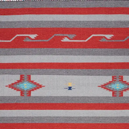 Gray and Red Southwestern Handmade Area Rug With Fringe Photo 8