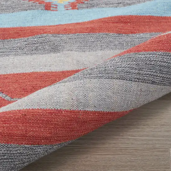 Gray and Red Southwestern Handmade Area Rug With Fringe Photo 7