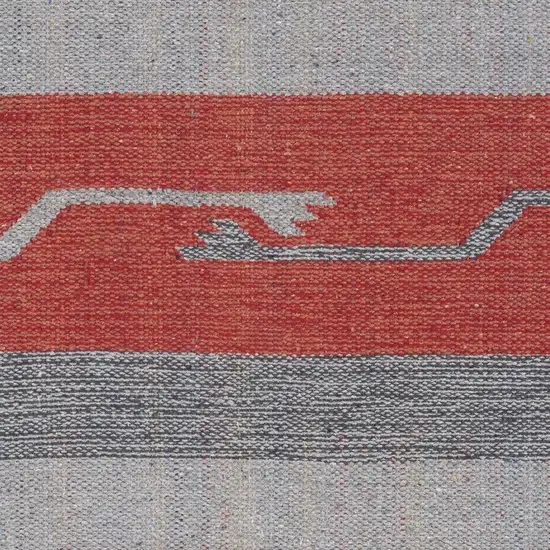 Gray and Red Southwestern Handmade Area Rug With Fringe Photo 5