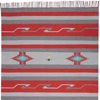 Photo of Gray and Red Southwestern Handmade Area Rug With Fringe