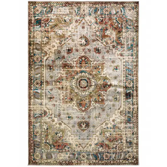 Gray and Rust Distressed Medallion Area Rug Photo 1