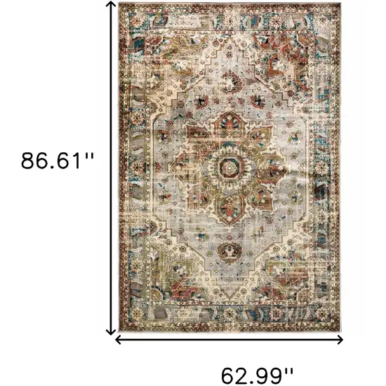 Gray And Rust Distressed Medallion Area Rug Photo 3