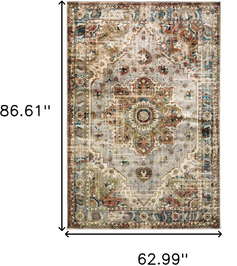 Gray and Rust Distressed Medallion Area Rug Photo 4