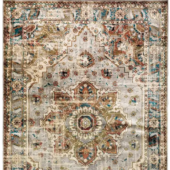 Gray And Rust Distressed Medallion Area Rug Photo 7