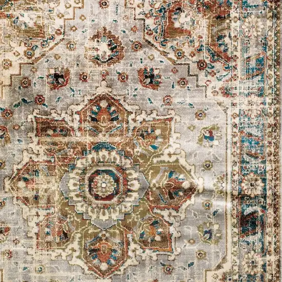 Gray And Rust Distressed Medallion Area Rug Photo 6