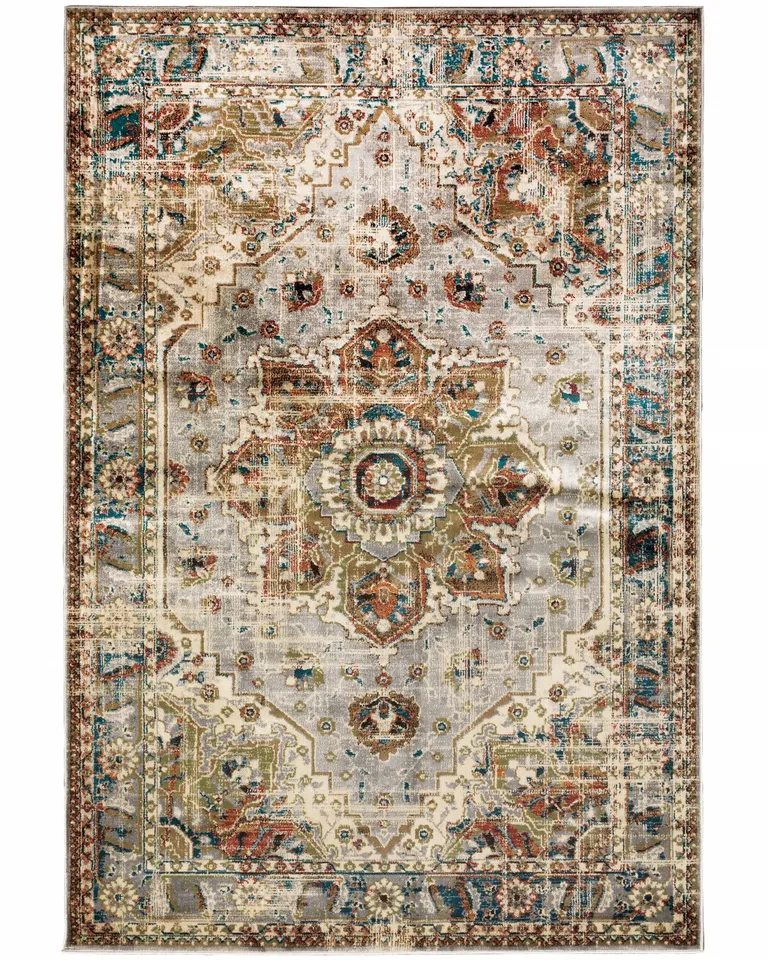 Gray and Rust Distressed Medallion Area Rug Photo 1