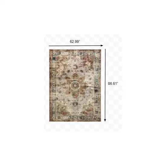 Gray and Rust Distressed Medallion Area Rug Photo 3