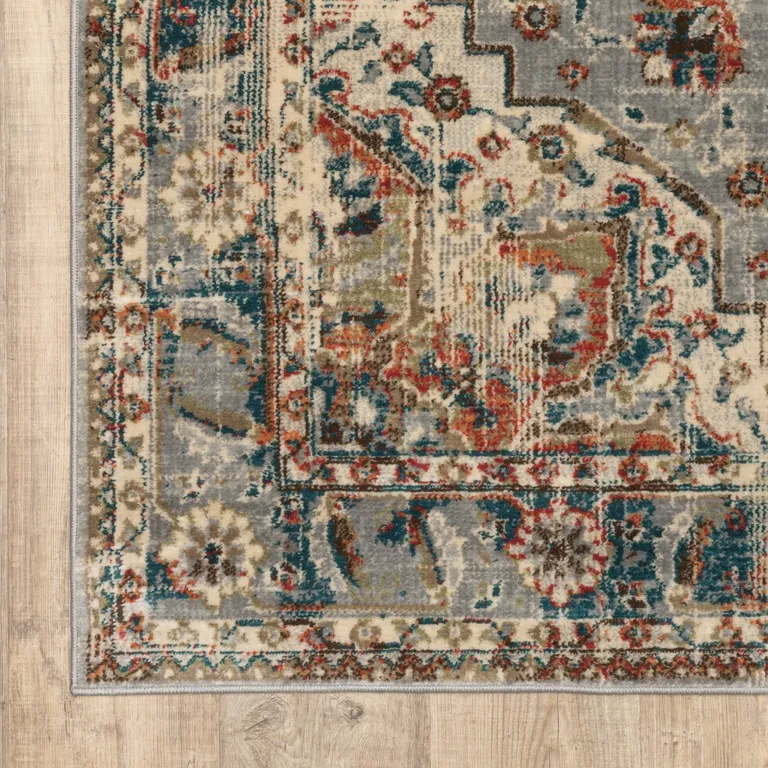 Gray and Rust Distressed Medallion Area Rug Photo 2