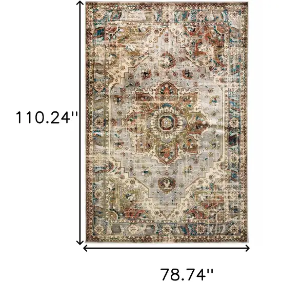 Gray And Rust Distressed Medallion Area Rug Photo 6