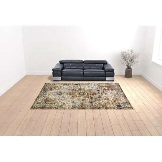 Gray and Rust Distressed Medallion Area Rug Photo 4