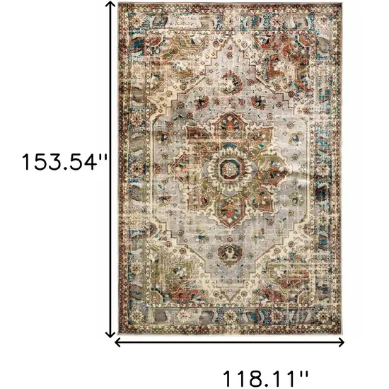 Gray and Rust Distressed Medallion Area Rug Photo 5