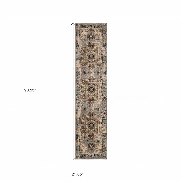 Gray and Rust Distressed Medallion Runner Rug Photo 5