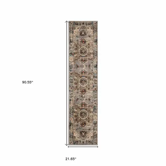 Gray and Rust Distressed Medallion Runner Rug Photo 5