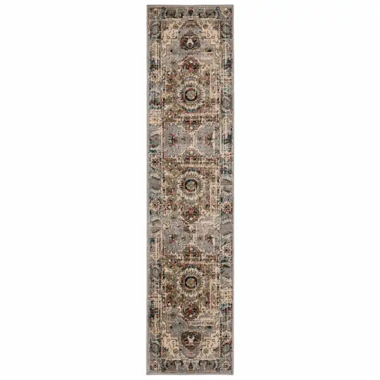 Gray and Rust Distressed Medallion Runner Rug Photo 1