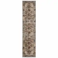 Photo of Gray and Rust Distressed Medallion Runner Rug