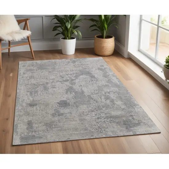 Gray and Silver Abstract Hand Woven Worn Faded Area Rug Photo 1