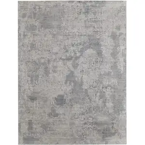 Photo of Gray and Silver Abstract Hand Woven Worn Faded Area Rug