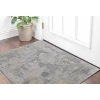 Photo of Gray and Silver Abstract Hand Woven Worn Faded Area Rug