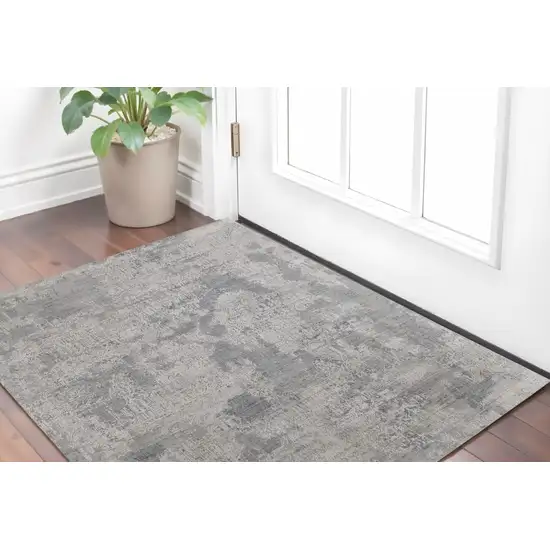 Gray and Silver Abstract Hand Woven Worn Faded Area Rug Photo 1