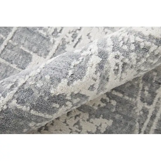 Gray and Silver Abstract Hand Woven Worn Faded Area Rug Photo 9