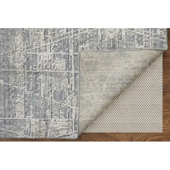 Gray and Silver Abstract Hand Woven Worn Faded Area Rug Photo 4