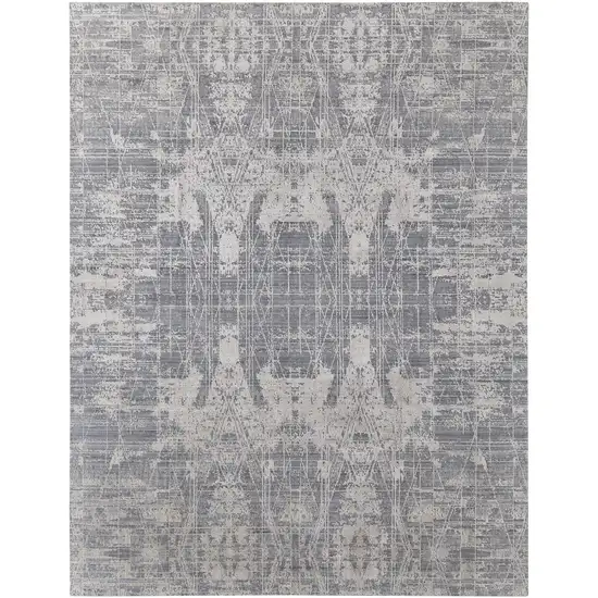 Gray and Silver Abstract Hand Woven Worn Faded Area Rug Photo 5