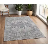 Photo of Gray and Silver Abstract Hand Woven Worn Faded Area Rug