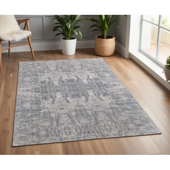 Gray and Silver Abstract Hand Woven Worn Faded Area Rug Photo 1