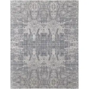 Photo of Gray and Silver Abstract Hand Woven Worn Faded Area Rug