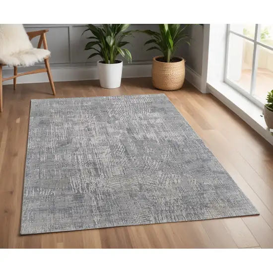 Gray and Silver Abstract Hand Woven Worn Faded Area Rug Photo 1