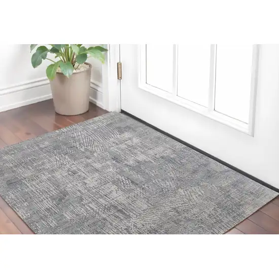 Gray and Silver Abstract Hand Woven Worn Faded Area Rug Photo 1