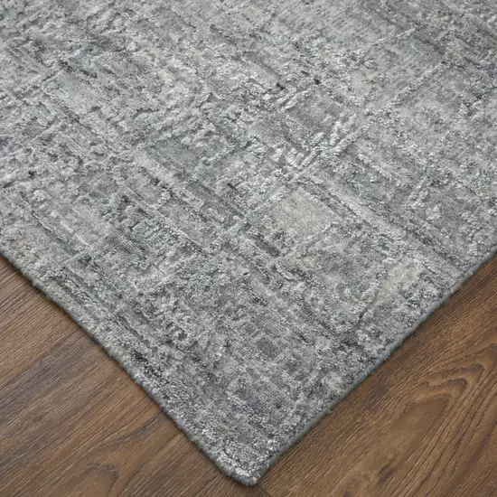 Gray and Silver Abstract Hand Woven Worn Faded Area Rug Photo 8