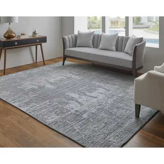 Gray and Silver Abstract Hand Woven Worn Faded Area Rug Photo 7