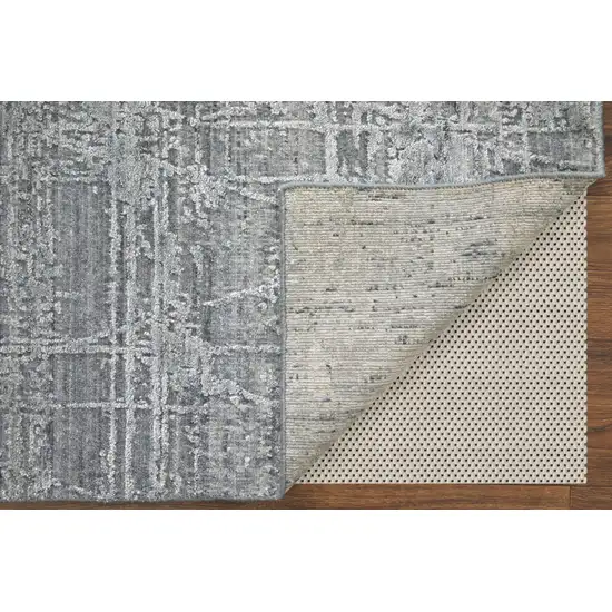 Gray and Silver Abstract Hand Woven Worn Faded Area Rug Photo 4